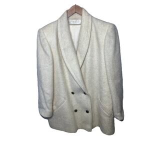 Elegant Fashions VTG 80s Coat Wool Fuzzy Cream Double Breasted Dressy Office 18